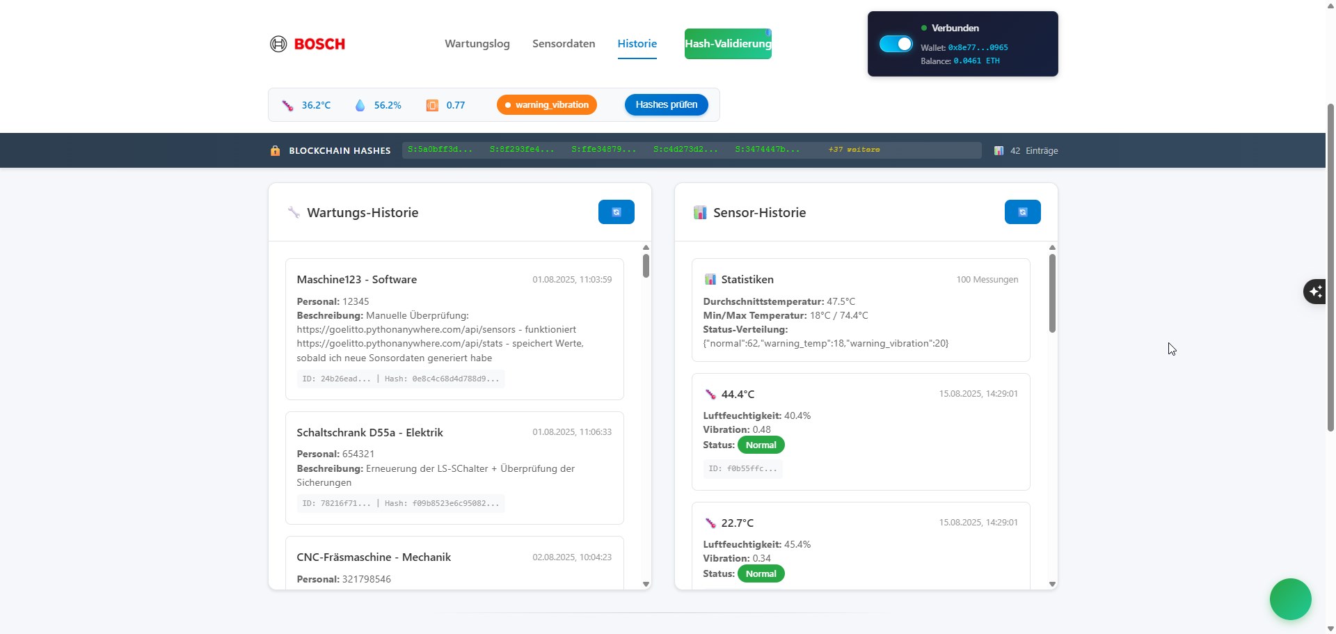 Blockchain Wartungslog Screenshot 3
