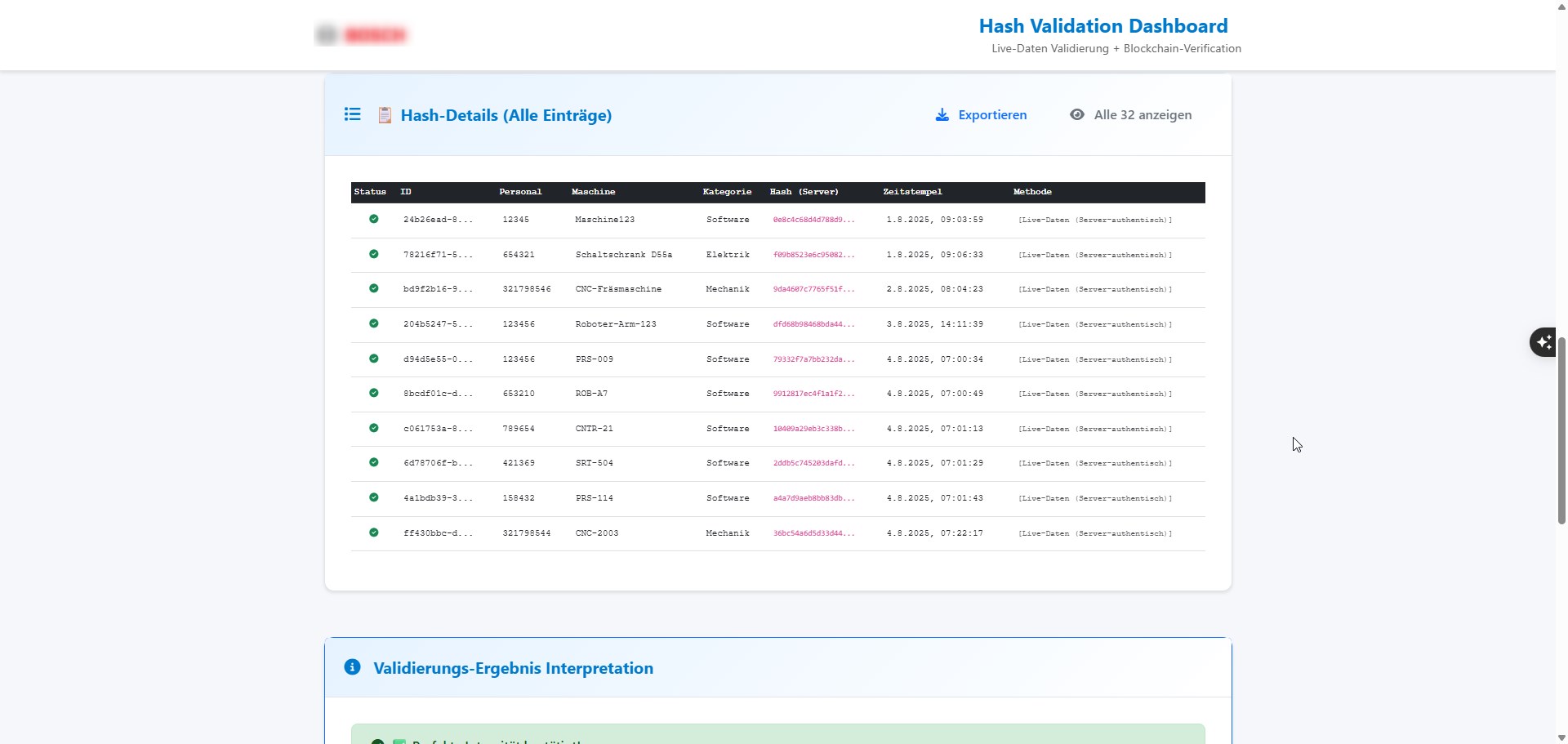 Blockchain Wartungslog Screenshot 6